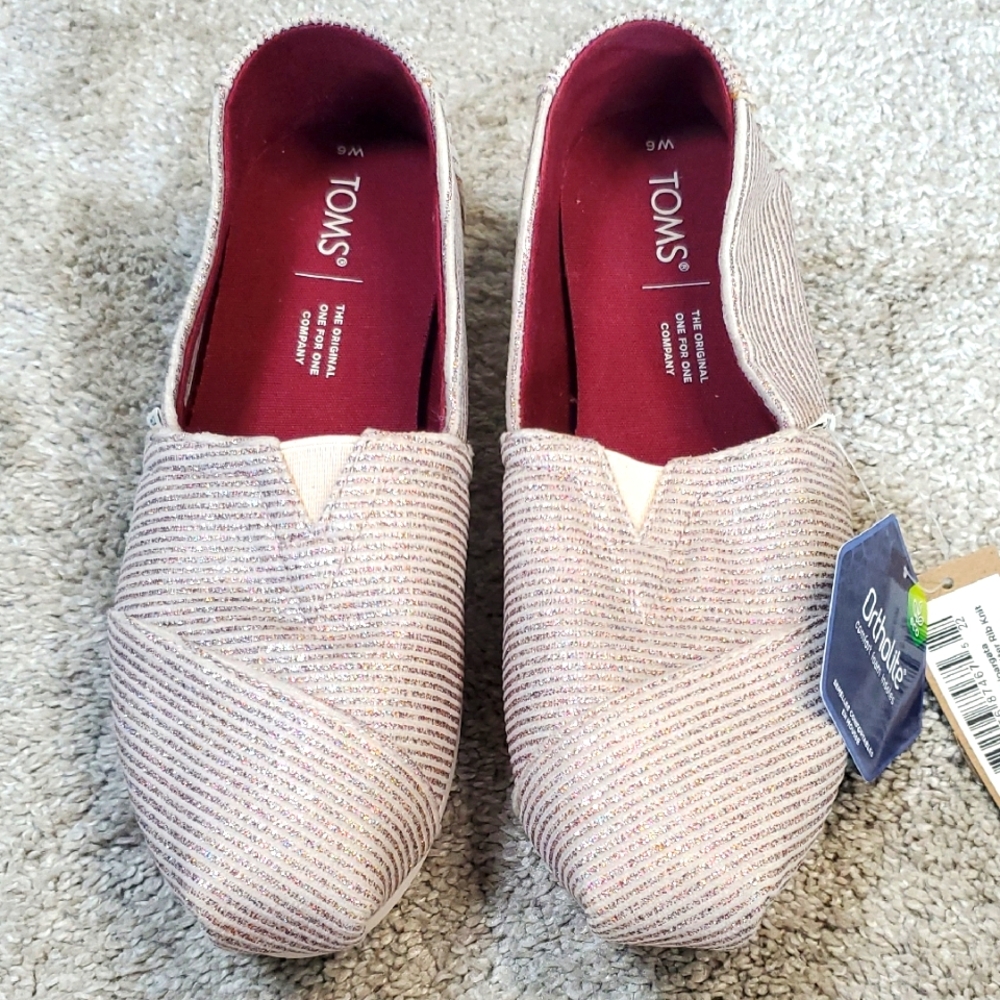 NWT TOMS Women's Alpargata Striped, Slip-On Shoes - Cream. Size 6